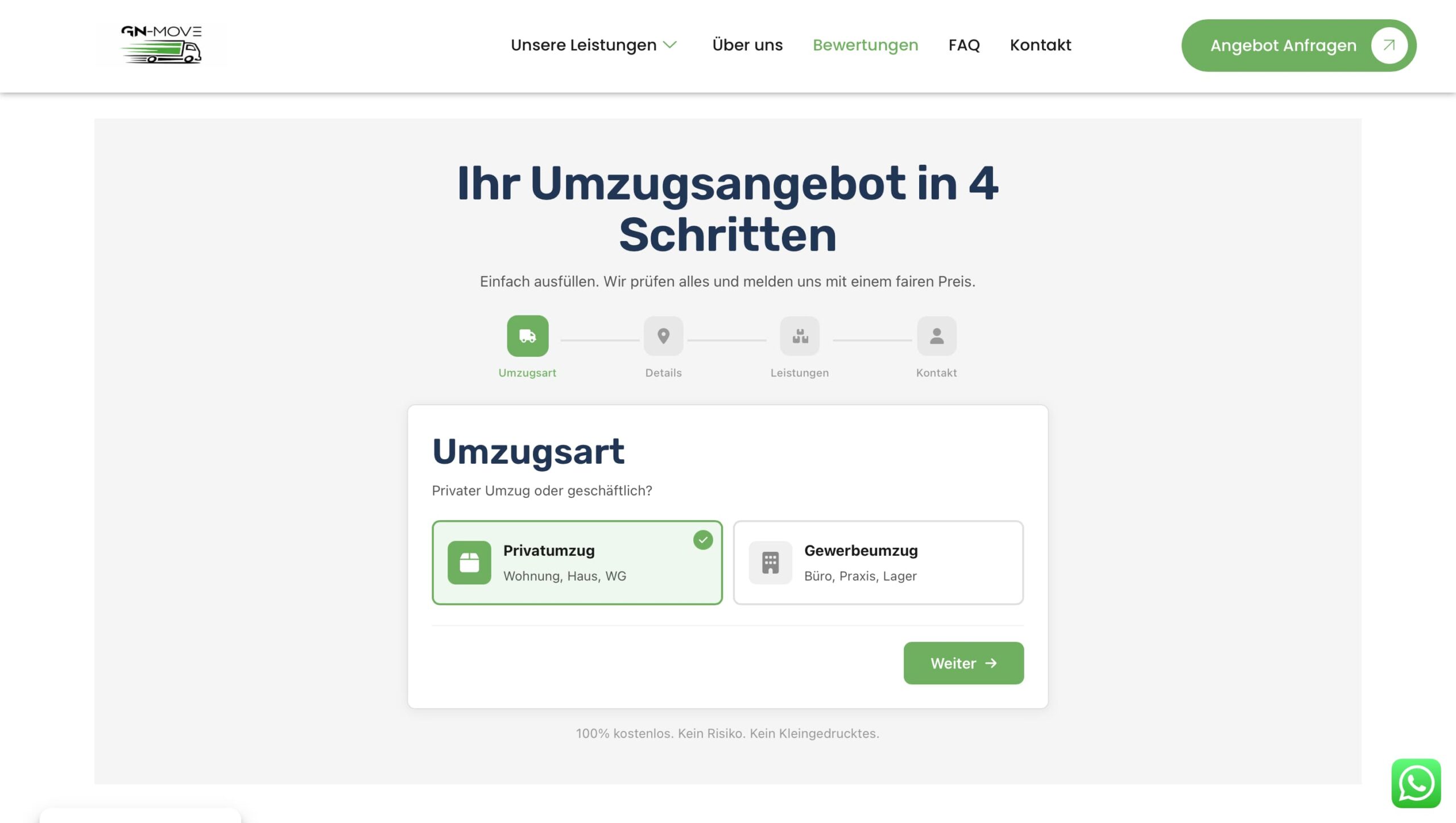 GN-Move Anfrageformular – Umzug in 4 Schritten buchen